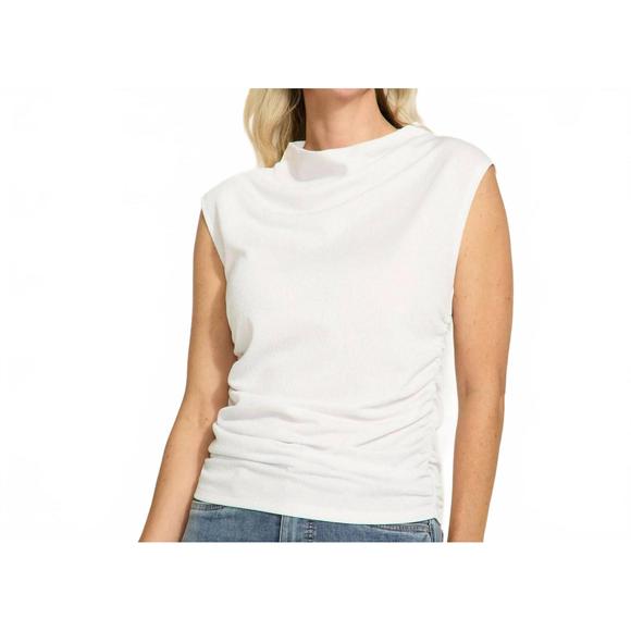 NEW FDJ ruched capped sleeve top in white - Picture 1 of 2